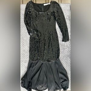 Vintage Niteline by Della Roufogali Black Beaded Evening Dress